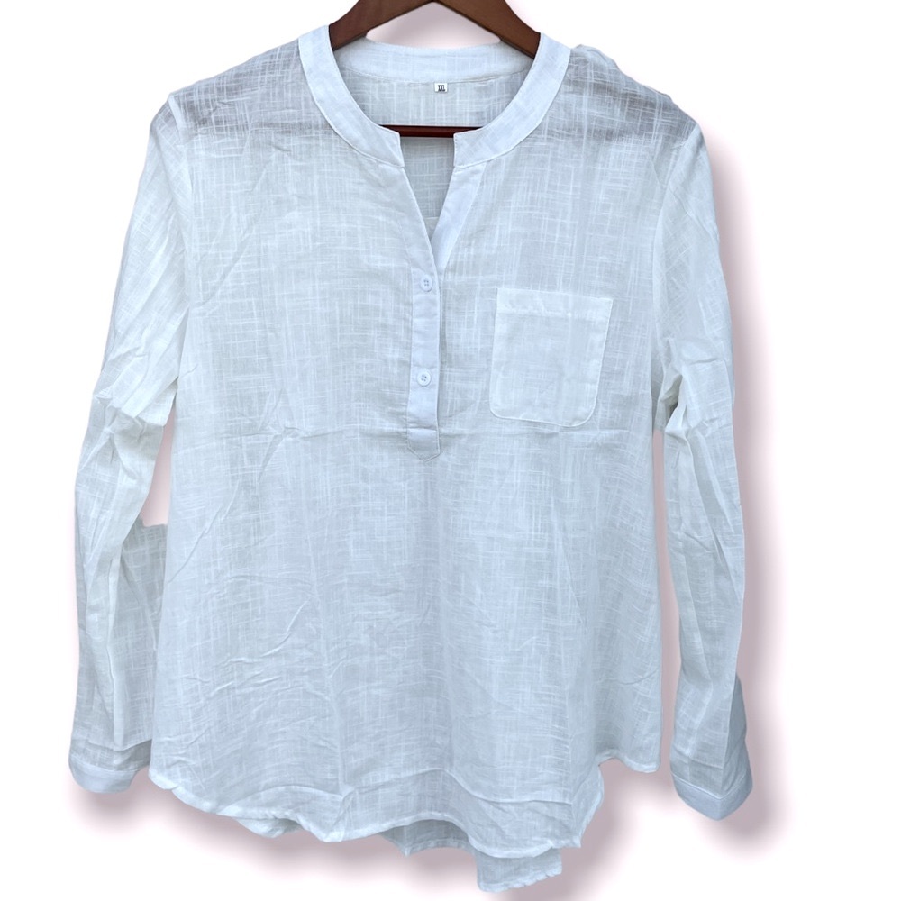 NWT V-Neck Long Sleeve Partial Button Top, White |XL - Picture 4 of 7